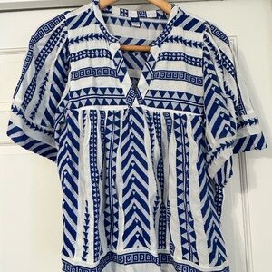 Old Navy Blue and White Tribal Print Blouse